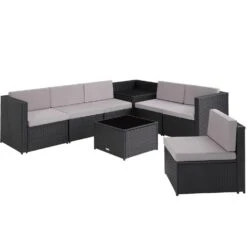 Tectake - Wicker Loungeset Verona Zwart