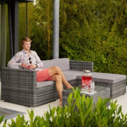 Tectake - Loungeset Florenz - Wicker - Grijs 8 Tectake - Loungeset Florenz - Wicker - Grijs -Tuinmeubel Winkel 1000077881 0102