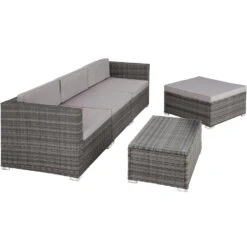 Tectake - Loungeset Florenz - Wicker - Grijs 9 Tectake - Loungeset Florenz - Wicker - Grijs -Tuinmeubel Winkel 1000077881 0103