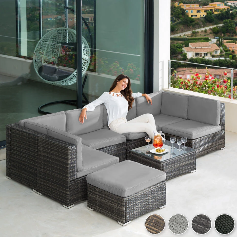 Tectake - Loungeset Venetië - Wicker - Zwart 4 Tectake - Loungeset Venetië - Wicker - Zwart - Afbeelding 2