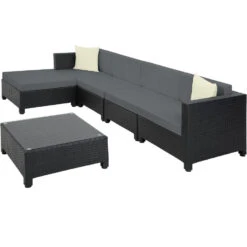 Tectake - Loungeset Met Tafel - Incl. 2 Overtreksets - Zwart -Tuinmeubel Winkel 1000077903 0103