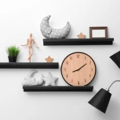 MISOU Wandplank Zwevend Fotoplank Boekenplank 2 Stuks Zwart 58x10x4cm MDF -Tuinmeubel Winkel 1000087722 0110