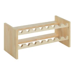 Wijnrek Voor 16 Flessen - Hout Kleur - Stapelbaar - 69 X 25 X 30 Cm