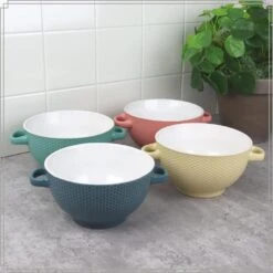 OTIX Soepkommen Met Oor Set Van 4 Verschillende Kleuren Aardewerk 680 Ml -Tuinmeubel Winkel 1000089108 0110