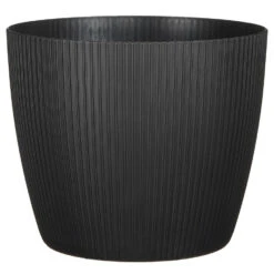 Mica Decorations Plantenpot - Kunststof - Zwart/ribbels- D26/H26 Cm