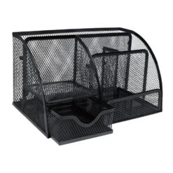 QUVIO Bureau Organizer 5 Vakken + 1 Lade + 1 Plankje Met Gaas - Zwart -Tuinmeubel Winkel 1000091603 0102