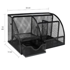 QUVIO Bureau Organizer 5 Vakken + 1 Lade + 1 Plankje Met Gaas - Zwart -Tuinmeubel Winkel 1000091603 0103