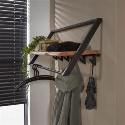 Industrieele Kapstok Leandra Acaciahout Metaal - 32x100x38 Cm - Hout - Bruin -Tuinmeubel Winkel 1000098600 0102