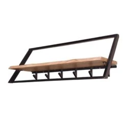 Industrieele Kapstok Leandra Acaciahout Metaal - 32x100x38 Cm - Hout - Bruin -Tuinmeubel Winkel 1000098600 0103