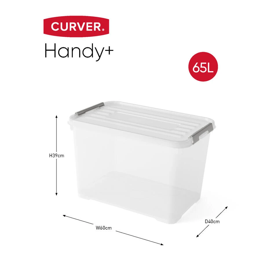 Curver Handy+ Opbergbox - 65L - 6 Stuks - Transparant Met Deksel 4 Curver Handy+ Opbergbox - 65L - 6 Stuks - Transparant Met Deksel - Afbeelding 2