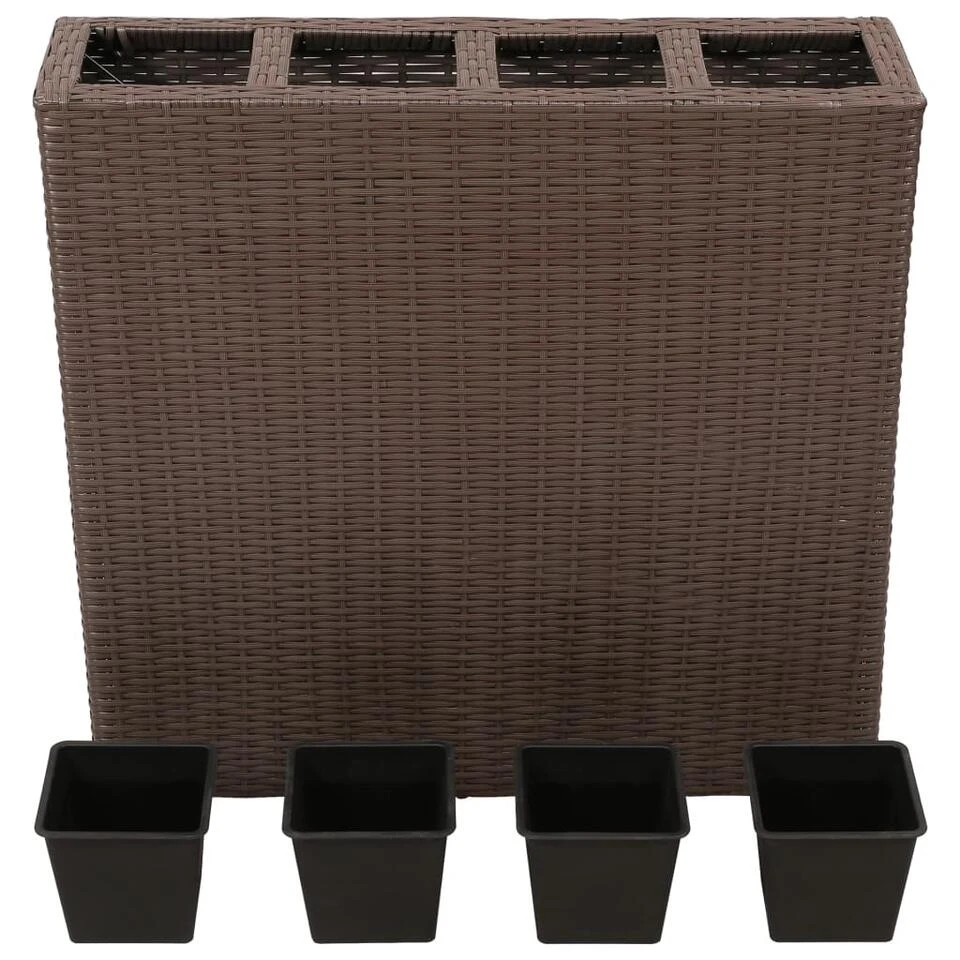 VidaXL Plantenbak Verhoogd Met 4 Potten Poly Rattan Bruin 4 VidaXL Plantenbak Verhoogd Met 4 Potten Poly Rattan Bruin - Afbeelding 2
