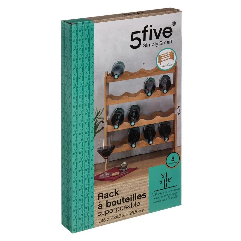 5five Flessenrek - 8 Flessen - Bamboe - 46 X 24,5 X 29,5 Cm 4 5five Flessenrek - 8 Flessen - Bamboe - 46 X 24,5 X 29,5 Cm - Afbeelding 2