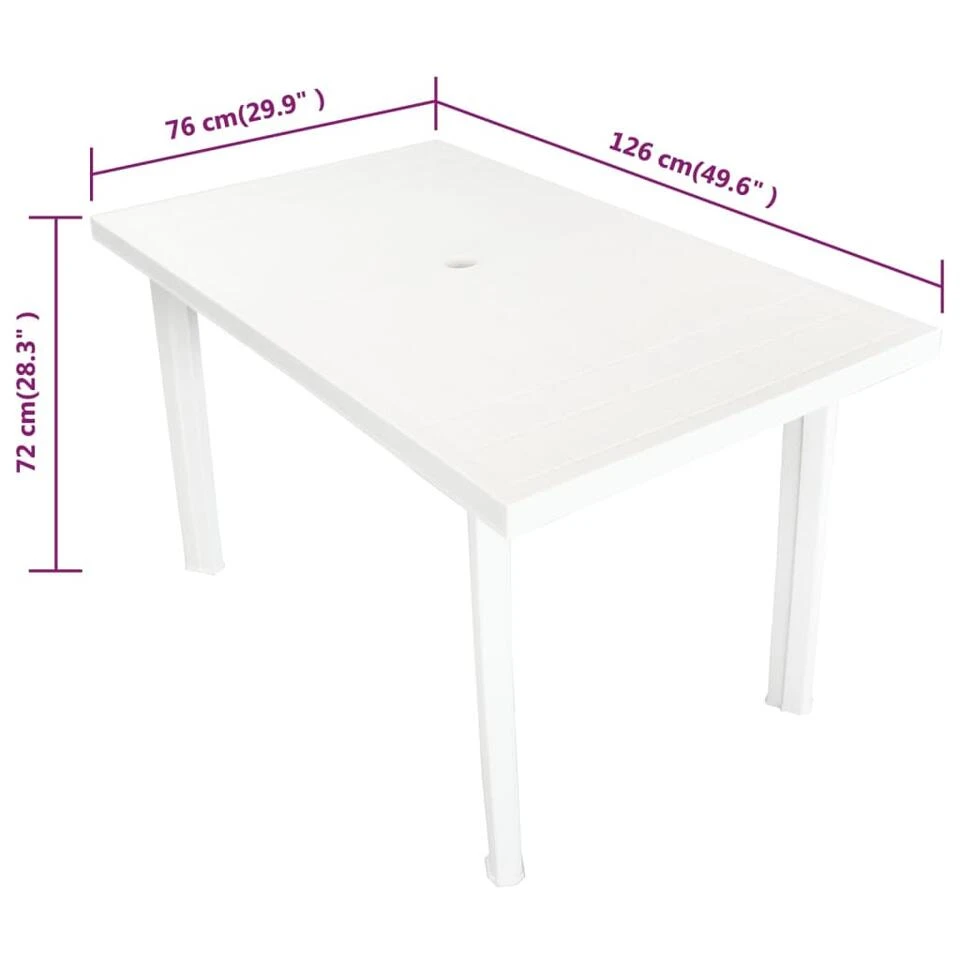 VidaXL Tuintafel 126x76x72 Cm Kunststof Wit 6 VidaXL Tuintafel 126x76x72 Cm Kunststof Wit - Afbeelding 4
