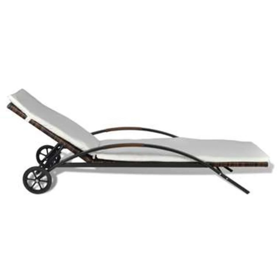 VidaXL Ligbed Met Kussen En Wieltjes Poly Rattan Bruin 5 VidaXL Ligbed Met Kussen En Wieltjes Poly Rattan Bruin - Afbeelding 3