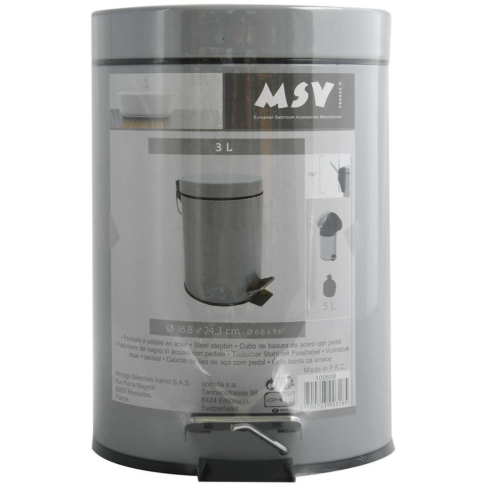 MSV Badkamer/toilet Pedaalemmer - Grijs - 3 Liter - 17 X 25 Cm 6 MSV Badkamer/toilet Pedaalemmer - Grijs - 3 Liter - 17 X 25 Cm - Afbeelding 4
