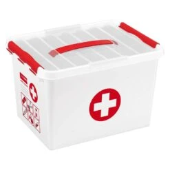Stapelbare Q-line Opbergbox EHBO 22 Liter - Wit/rood - 26x30x40 Cm