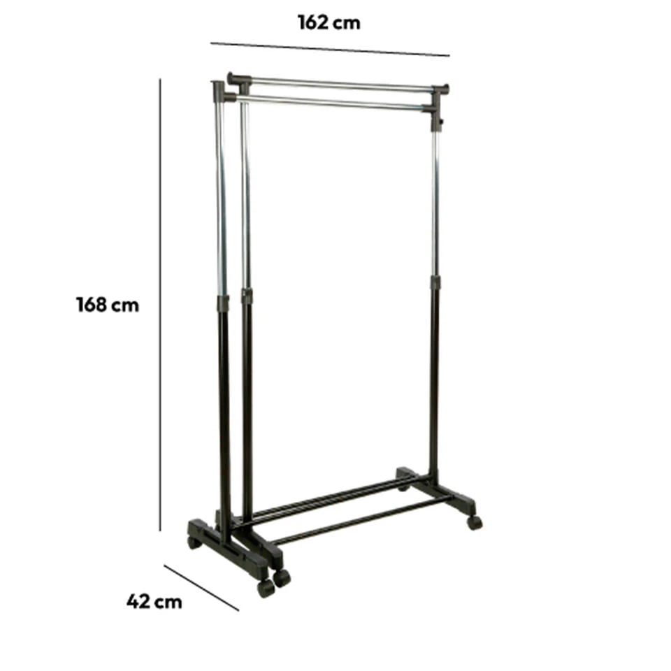 5Five Kledingrek 2x Enkele Stang - Kunststof - Zwart - 162 X 168cm 4 5Five Kledingrek 2x Enkele Stang - Kunststof - Zwart - 162 X 168cm - Afbeelding 2