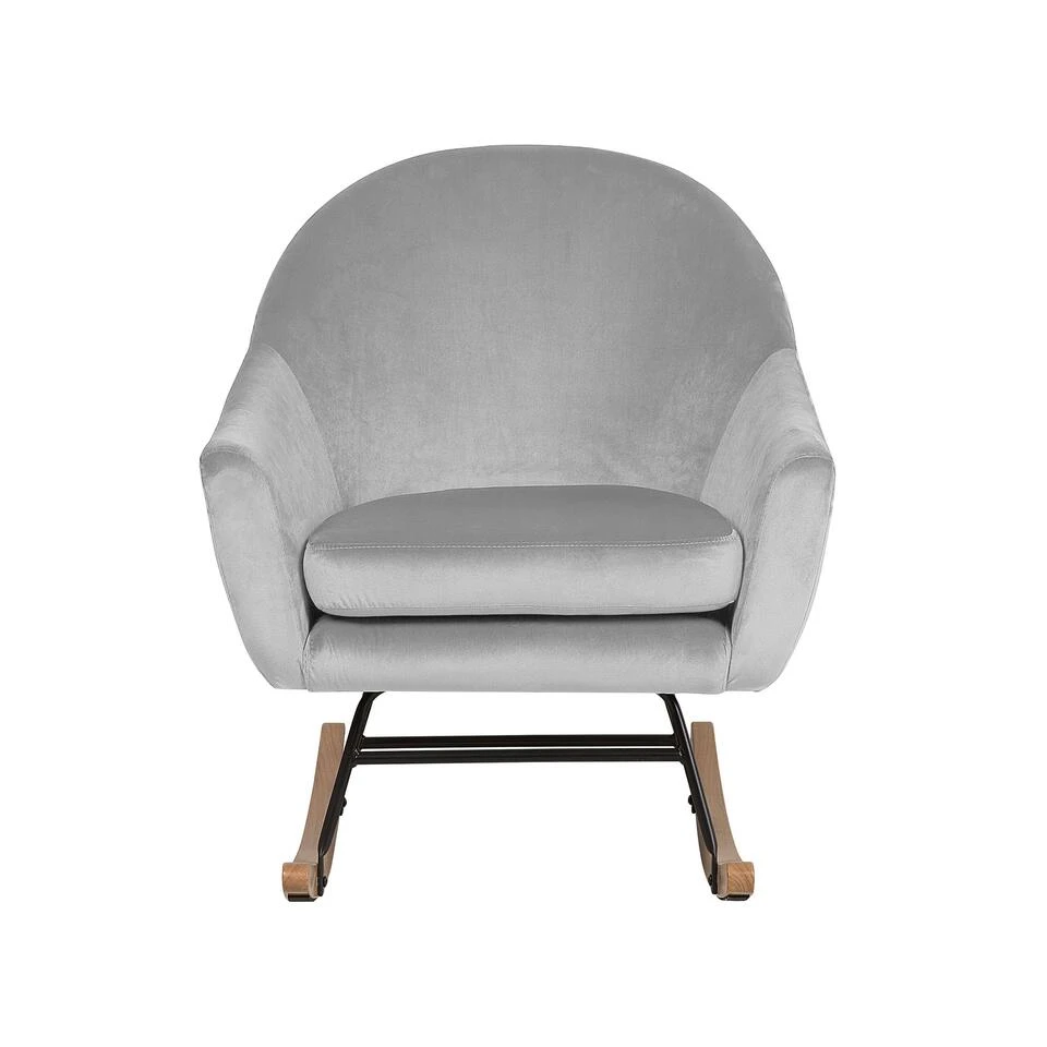 Beliani Schommelstoel OXIE - Grijs Fluweel 6 Beliani Schommelstoel OXIE - Grijs Fluweel - Afbeelding 4