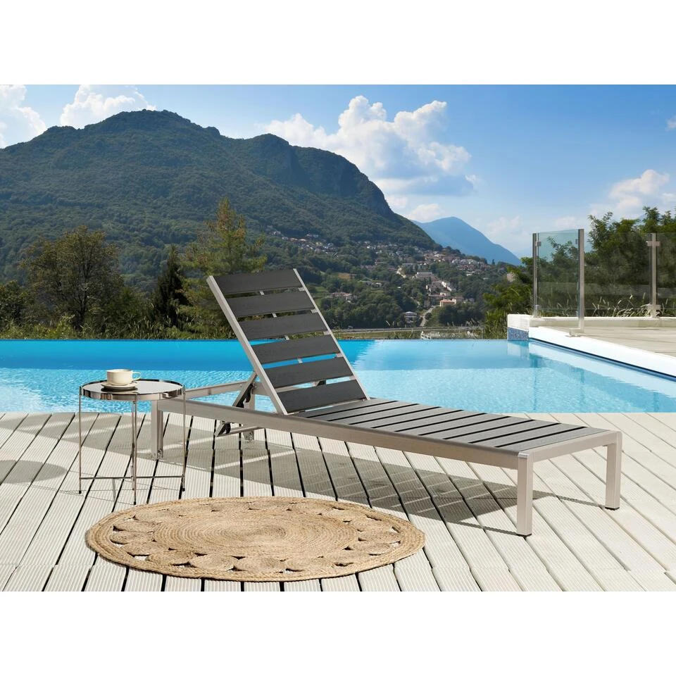 Beliani Tuinligstoel NARDO - Zwart Kunsthout, Aluminium 4 Beliani Tuinligstoel NARDO - Zwart Kunsthout, Aluminium - Afbeelding 2