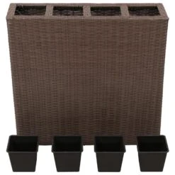 VidaXL Plantenbak Verhoogd Met 4 Potten 2 St Poly Rattan Bruin -Tuinmeubel Winkel ce5b2a83db984396b52db72f421063af