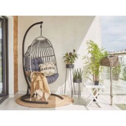 Beliani Hangstoel SESIA - Grijs Polyester, Pe Rotan -Tuinmeubel Winkel d4ab082dc1fe4b84819f1349bc85b944