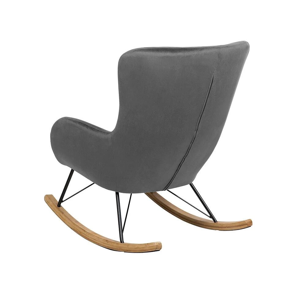 Beliani Schommelstoel ELLAN - Grijs Fluweel 6 Beliani Schommelstoel ELLAN - Grijs Fluweel - Afbeelding 4